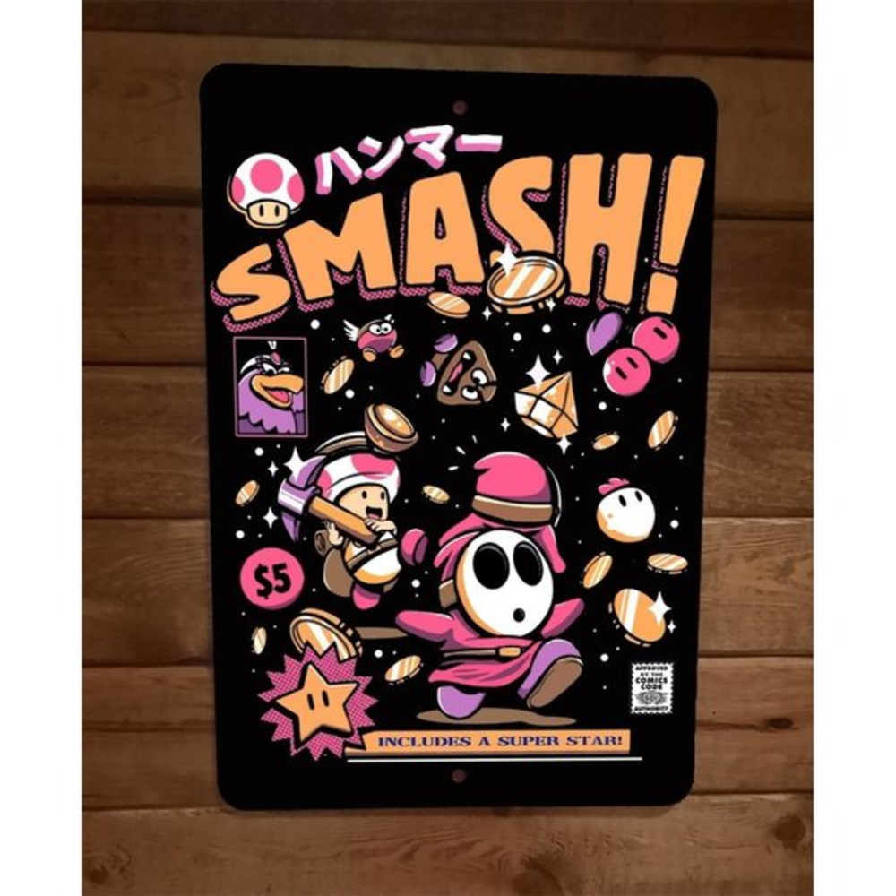 Toad Smash Shy Guy Goomba Super Mario Video Game 8x12 Metal Wall Sign Poster